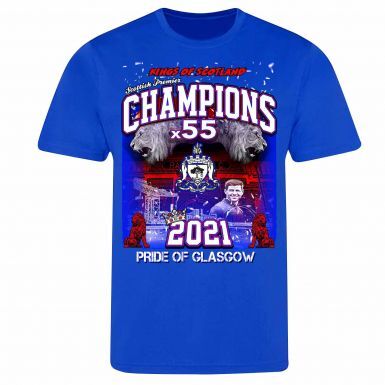 Rangers 2021 Scottish Champions T-Shirt  (100% Cotton & Sizes S to 4XL)